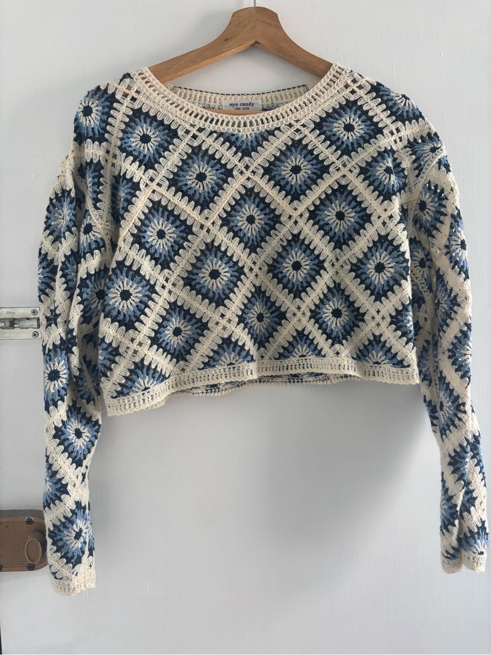 Blue & Cream Crochet Crop Top